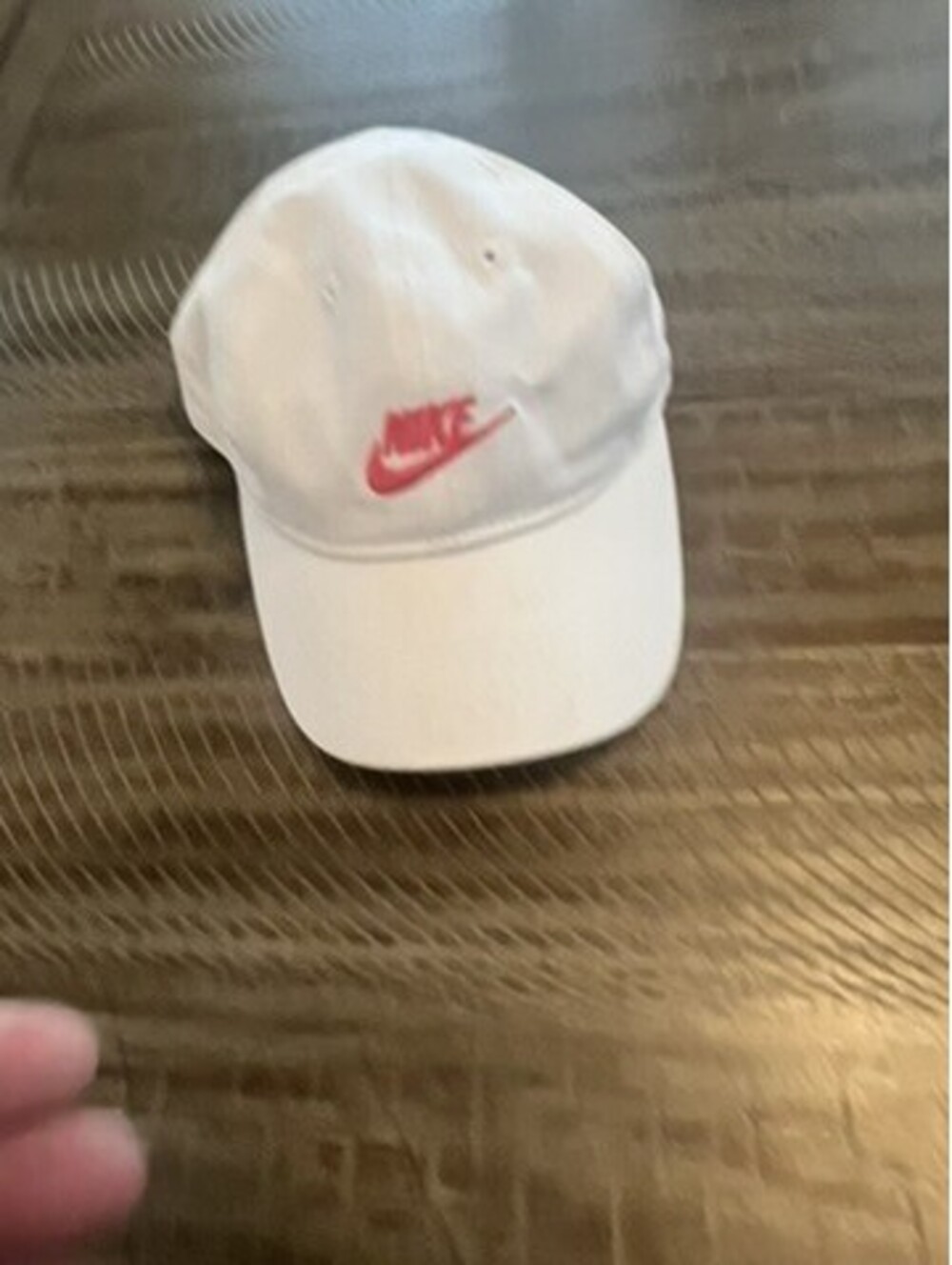 Nike white and pink infant baseball hat